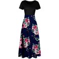 thumbnail image 4 of WEANT Women's Cocktail Dresses Wedding Guest Dresses for Women 2024 Crewneck Summer Outfits Floral Dresses for Women Party Short Sleeve Plus Size Swing Dresses for Curvy Women Flowy Dresses Blue M, 4 of 5