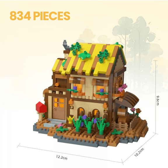 Mini Wooden Cabins Micro Building Blocks Set, Mountain Treehouse DIY Building Kit for Adults Natural Construction Collection & Gifts(834Pieces)