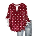 thumbnail image 1 of FAIWAD Women Velvet Tops Ruffle 3/4 Sleeve Button Up Shirts Vintage Polka Dot Print Blouses Work Office Clothes, 1 of 6