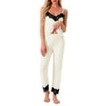 thumbnail image 2 of INSPIRE CHIC Womens Loungewear Lace Cami Spaghetti Strap Sleeveless Soft Pants Set with Pockets Cardigan 3 Piece Pajama Set S White, 2 of 6