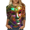thumbnail image 3 of QATAINLAV Todays Sales Women's Mardi Gras Outfits Fashion Casual Round Neck 3/4 Sleeve Loose T-Shirt 2025 Carnival Party Trendy Graphic Tees Multicolor L, 3 of 6
