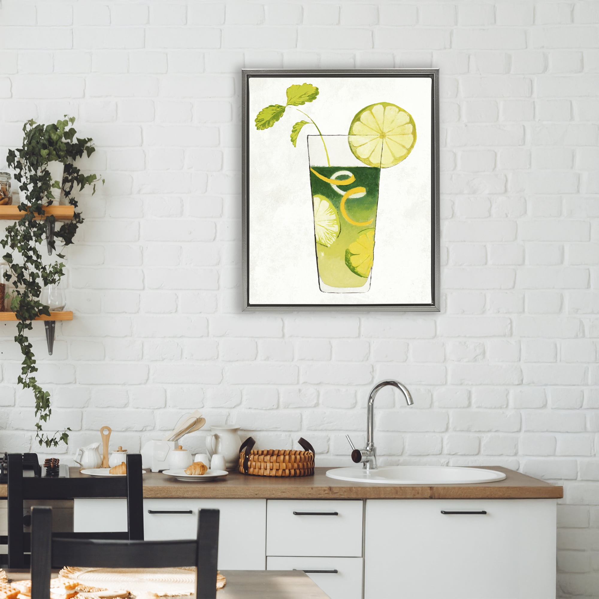 Stupell Industries Summer Cocktail Lime Mint Gray Framed Floater Canvas Wall Art, design by Lorenzo Collective