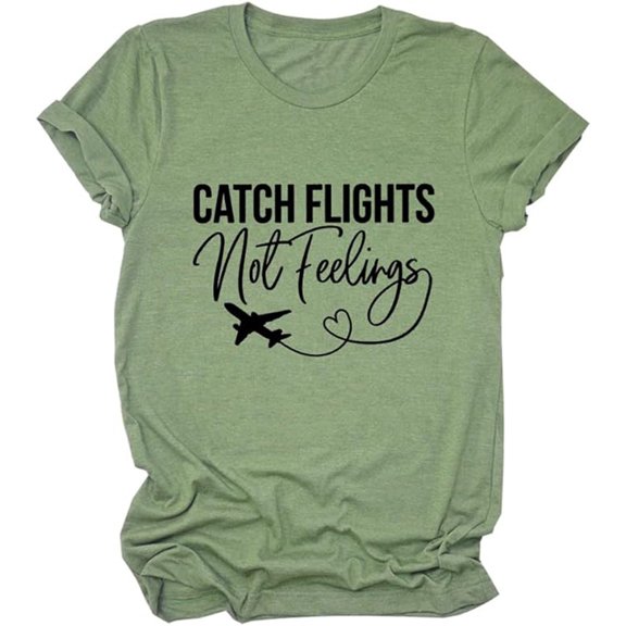 Womens Summer Print T Shirt Army Green L - Relaxed Fit Crewneck Casual Tee