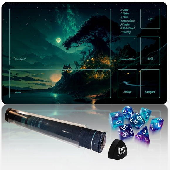 MTG Playmat Extalas TCG con tubo de almacenamiento y 7 dados a prueba de agua