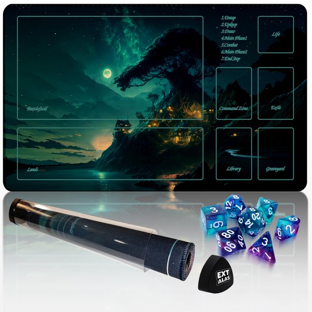 MTG Playmat Extalas TCG con tubo de almacenamiento y 7 dados a prueba de agua