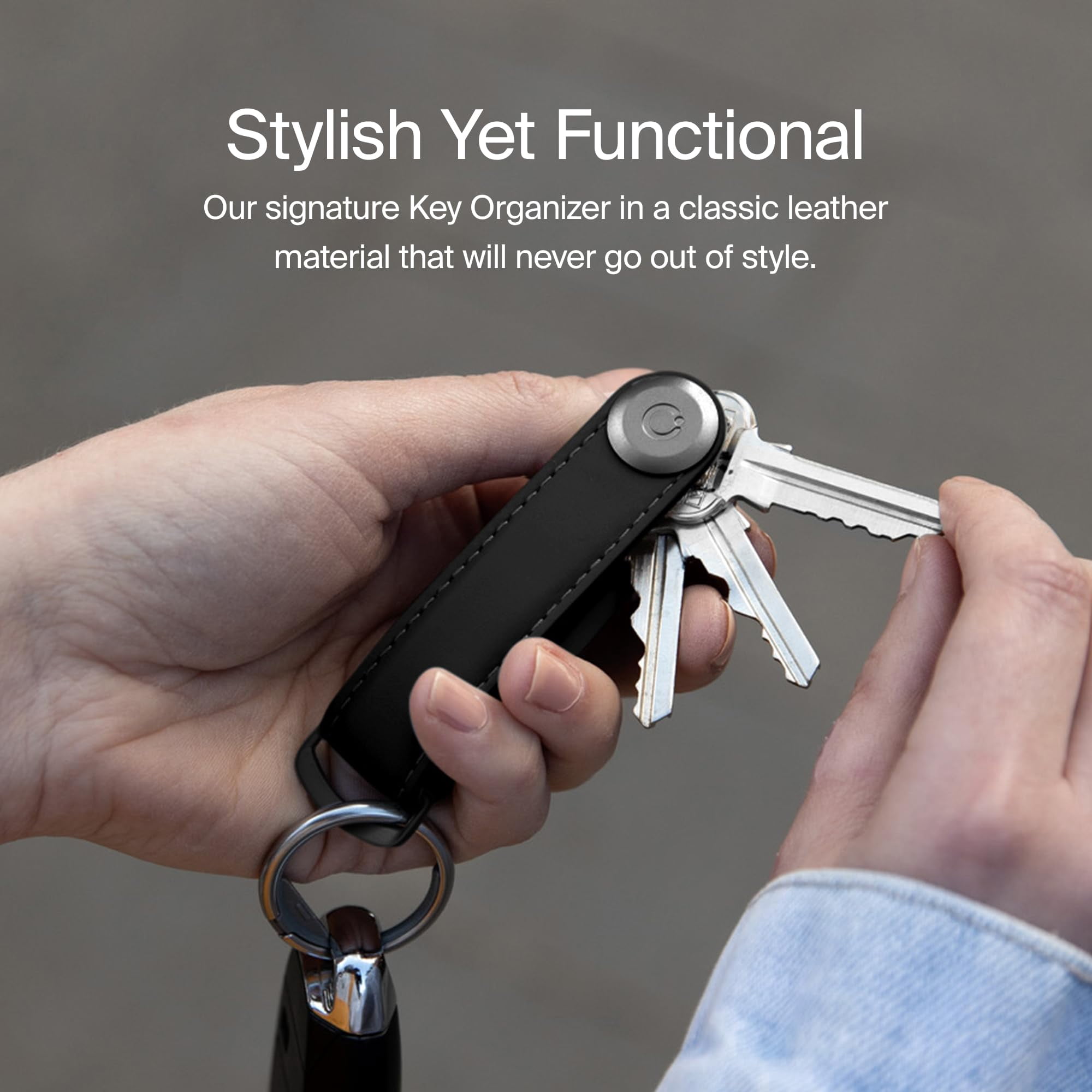 Orbitkey Leather Keychain Organizer - Black, Holds 7 Keys (4.7")