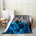 thumbnail image 2 of Blue Rustic Rose Floral Throw Blanket Queen 90x90 inch,Valentine'S Day Fleece Blanket Blue Black Romantic Flower Flannel Blanket Pastoral Garden Bed Blanket for Sofa Bed Couch Chair Office, 2 of 4