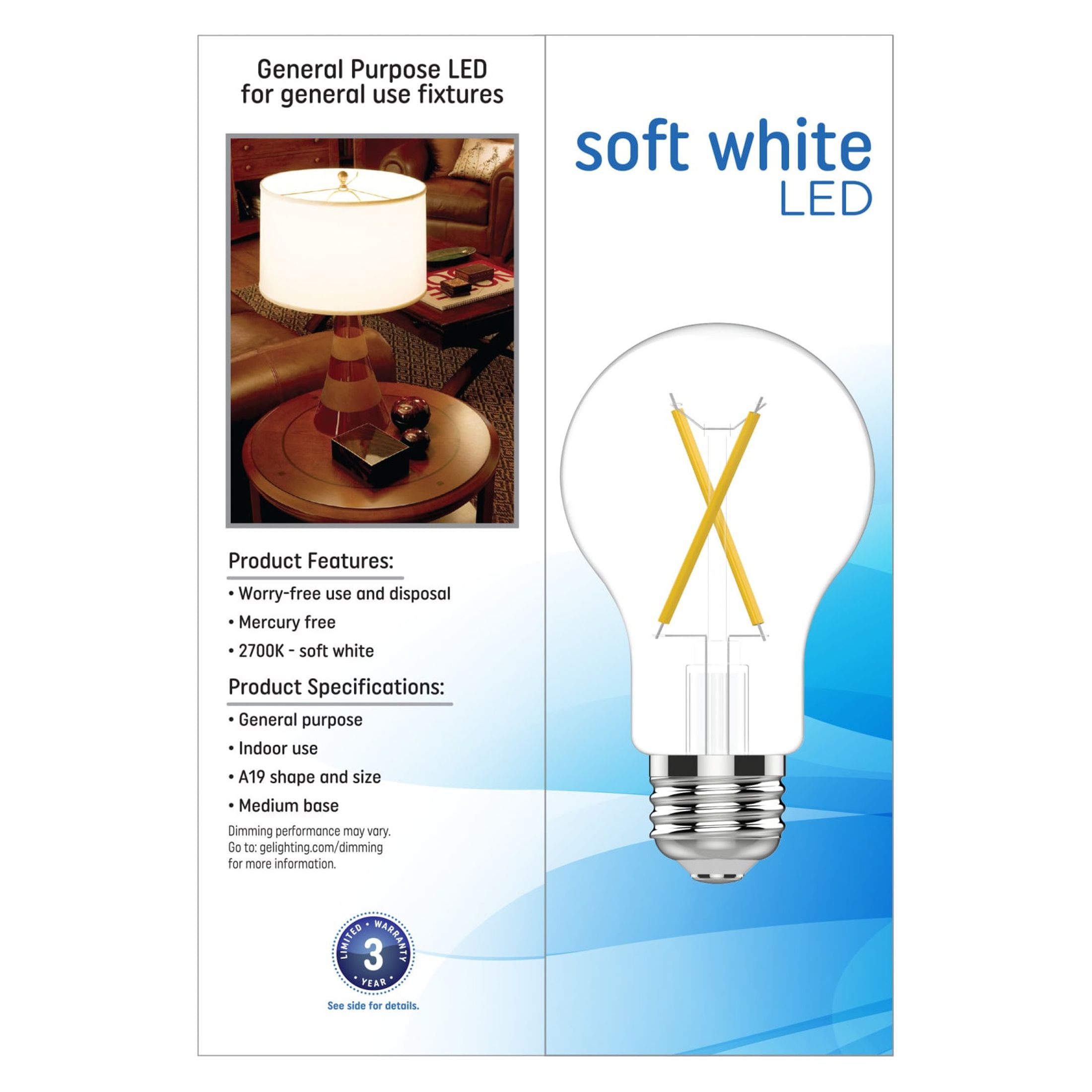 GE LED Light Bulbs, 60 Watt, Soft White, A19 Bulbs, Medium Base, Clear Finish, 13yr, 4pk - image 4 of 8