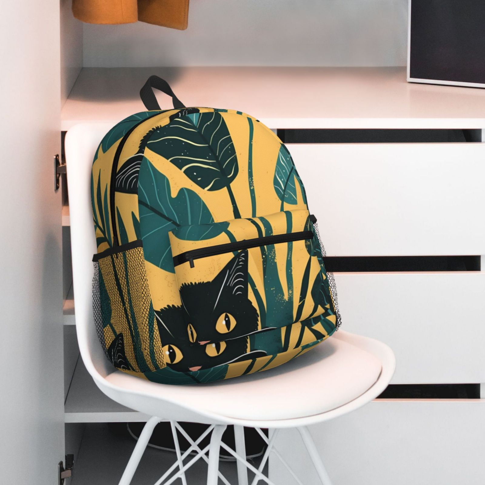 Gukieu Cat Hiding In Potted Plants Print Backpack, Waterproof Backpack with Adjustable Shoulder Straps, Suitable for Campus, Business, Travel, Unisex