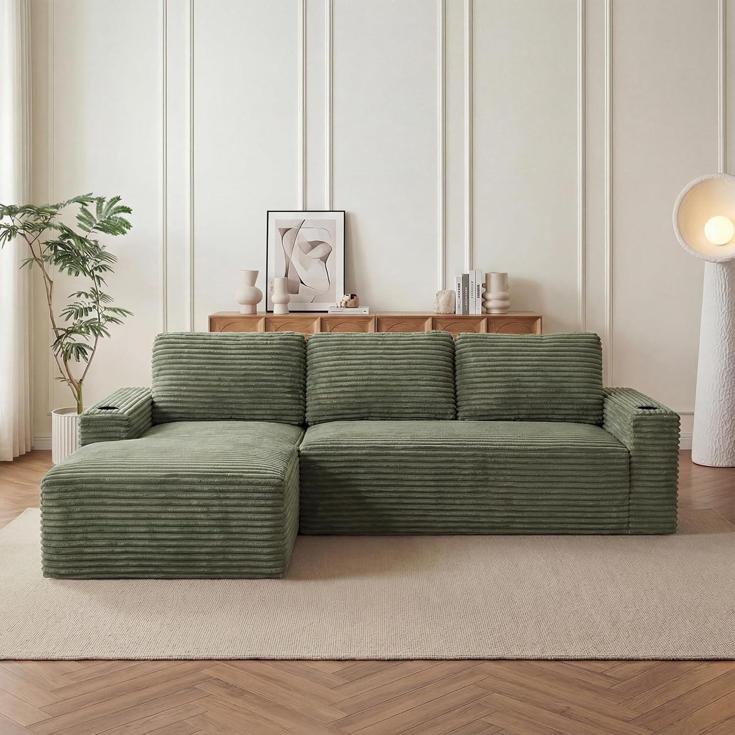 104" Cloud Modular Sectional Sofa, Corduroy Boneless L-Shape Chaise Couch with Deep Seat for Living Room Bedroom, No Assembly Required