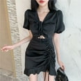 thumbnail image 4 of Irregular Scheming Summer Drawstring Puff Sleeve Nightclub Dress Black XXL, 4 of 10