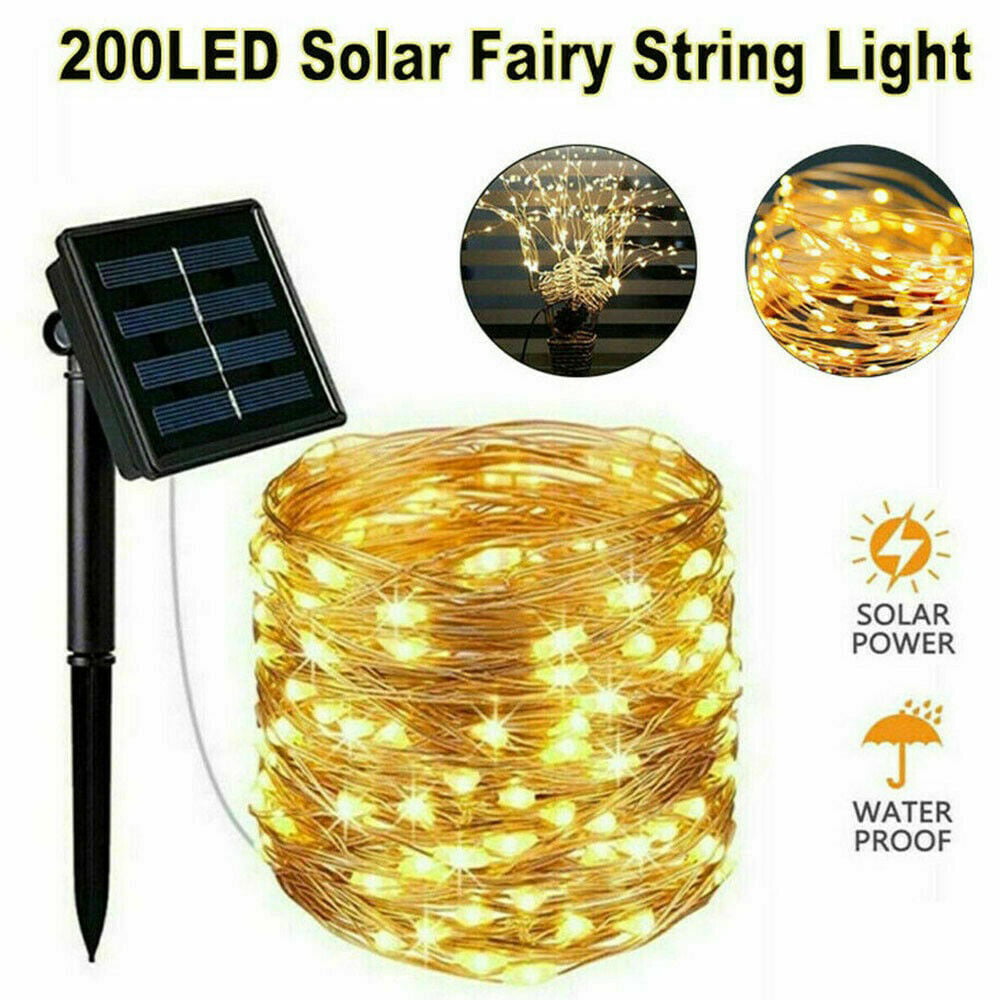 200LED 65FT Solar Fairy String Light Garden Decor Copper Wire Outdoor Waterproof 