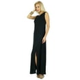 thumbnail image 3 of Bimba Women Black Maxi Dress Beaded Neck Sleeveless Gown & Front Slits, 3 of 6