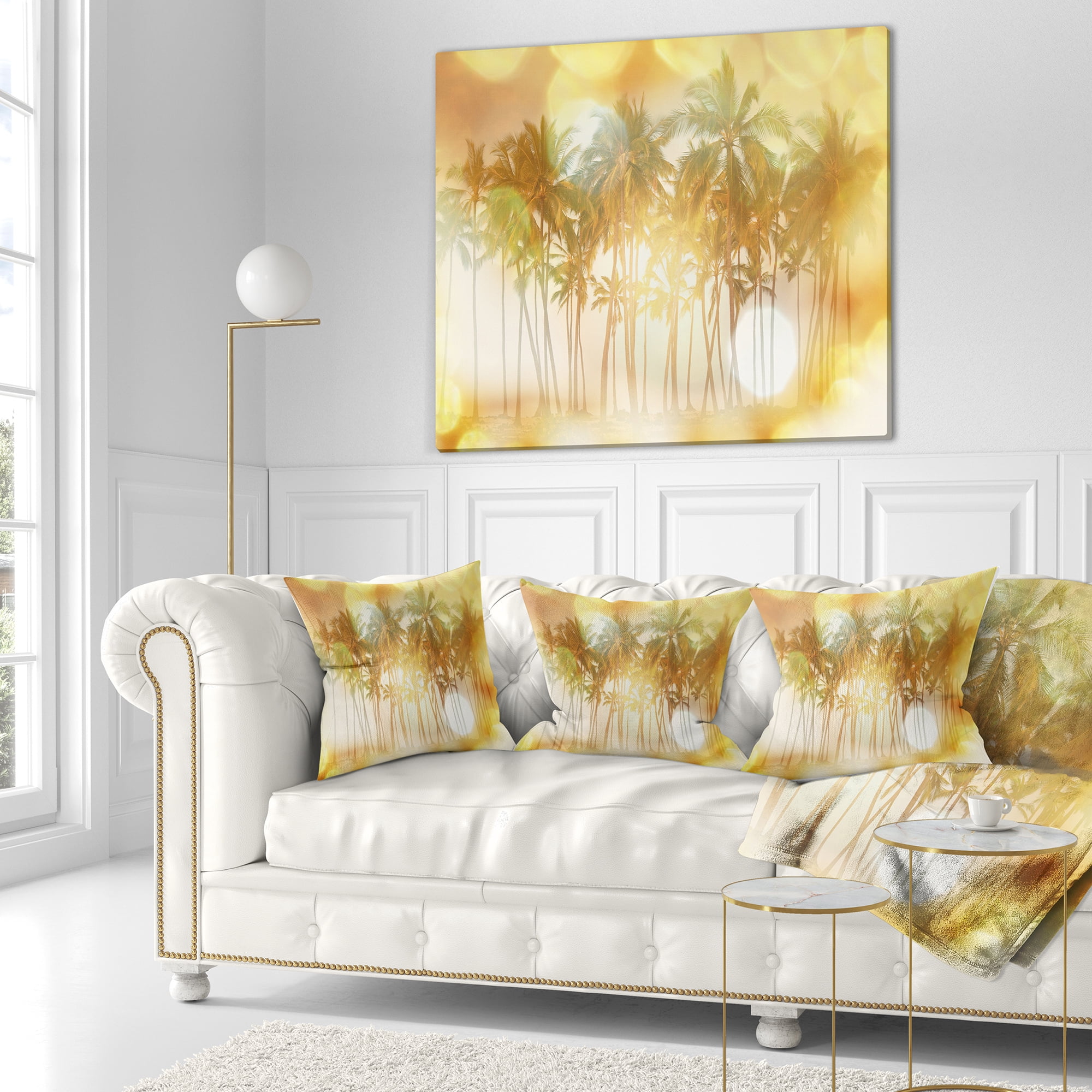 Designart Palms in Serene Tropical Beach - Landscape Printed Throw Pillow - 16x16