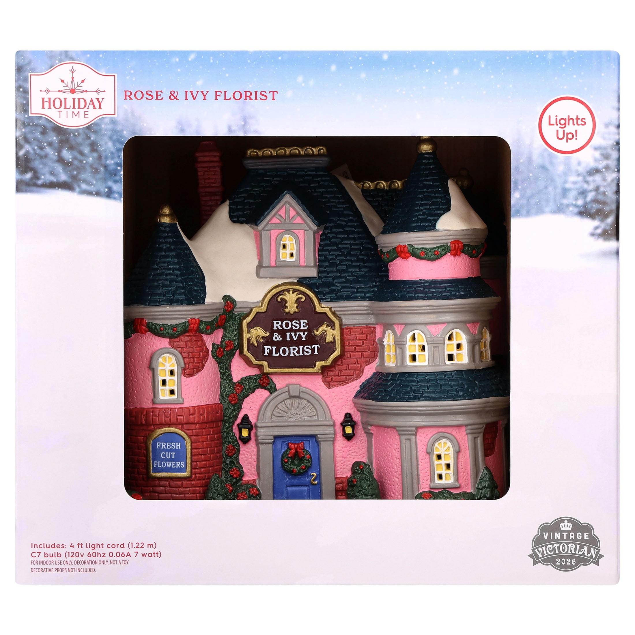 Light-Up Porcelain Rose and Ivy Florist Christmas Village Building, Multicolor, 7.75", by Holiday Time