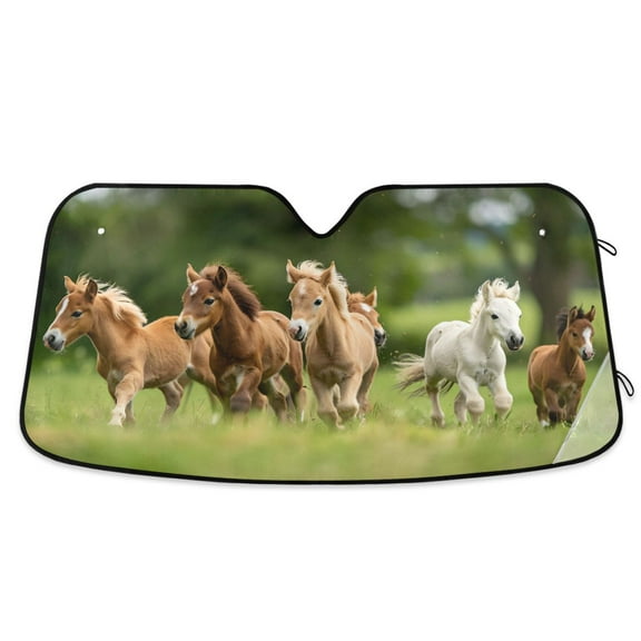 Herd Of Ponies Horse Running Car Windshield Sun Shade Foldable Car Front Window Visor Heat and UV Protection 53x23.5