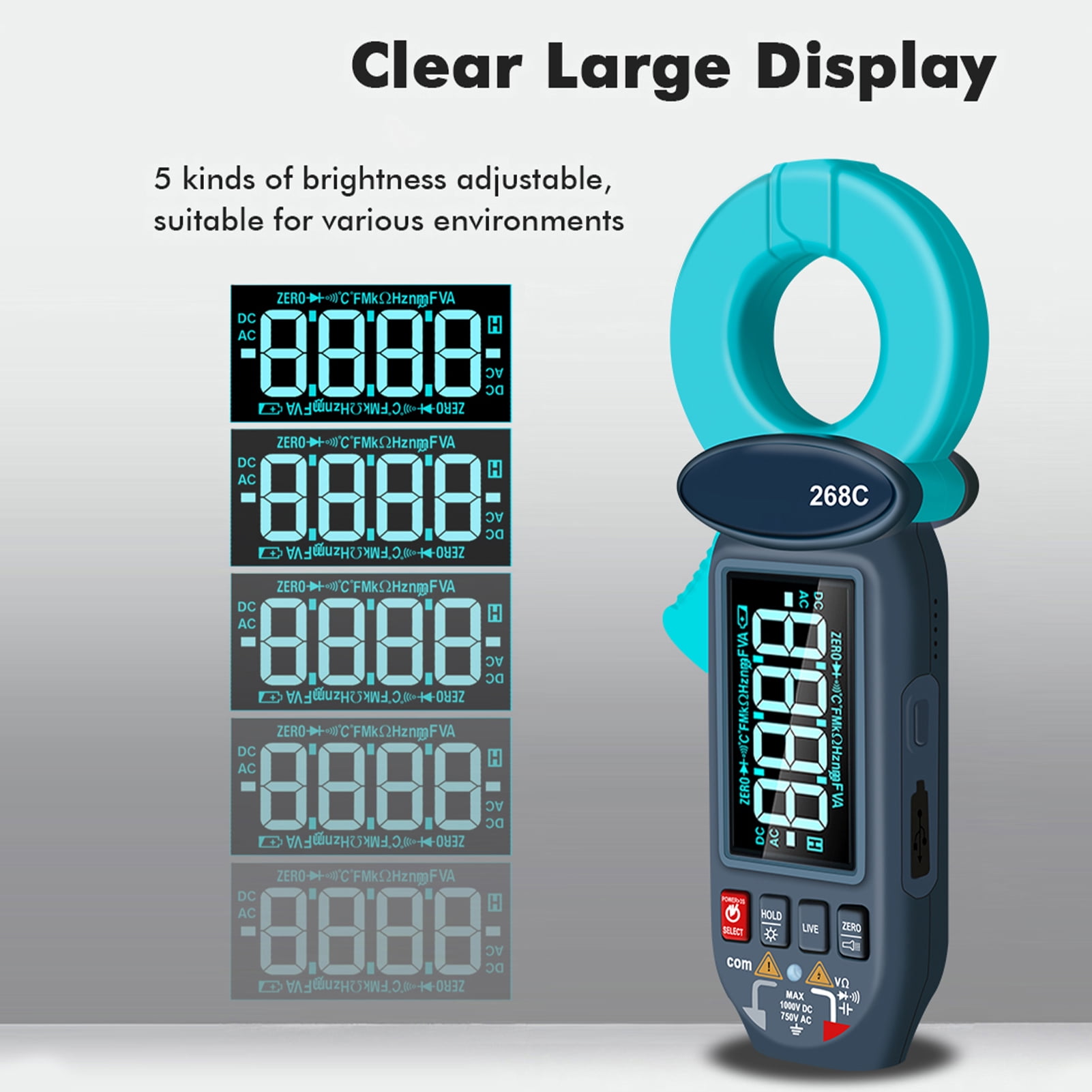 Hard Hat Electrical Clamp Meter, Digital Clamp Multimeter Voltage Tester TRMS 5999 Counts Current Tester, Voltmeter Measures AC DC Voltage Current Capacitance Temperature Diode Continuity