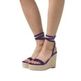 thumbnail image 2 of FSJ Women Classic Round Open Toe Wedge High Heel Sandals Espadrille Platform Lace-up Adjustable Buckle Ankle Strap Cute Summer Dress Shoes Size 8.5 Purple, 2 of 5