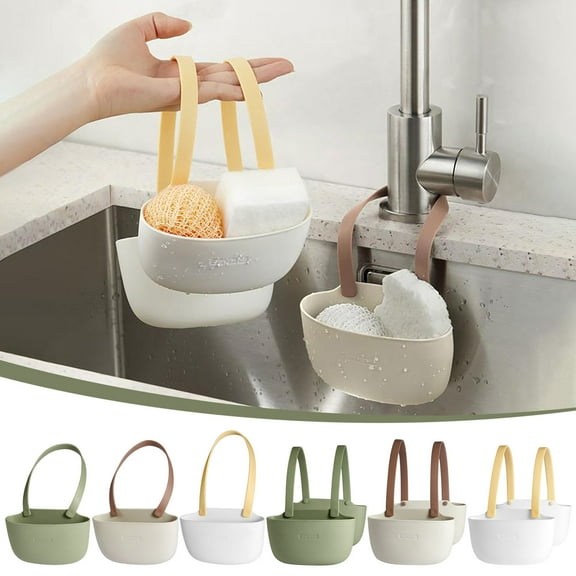 Double Layer Sink Storage Basket Hanging Bag, Tpr Sponge Holder with Quick Drain Holes & Adjustable Hook, Non-slip Organizer for Kitchen, Bathroom Faucet Tools & Cleaning Supplies,Vsgery