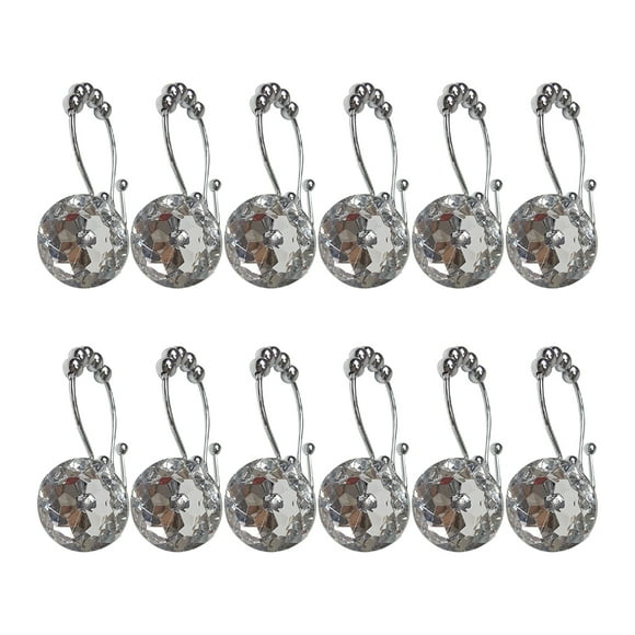 12PCS Rust Resistant Double Hooks Glide Shower Ring Hangs for Both Shower Curtain and Liner (Stainless Steel Hook, White)