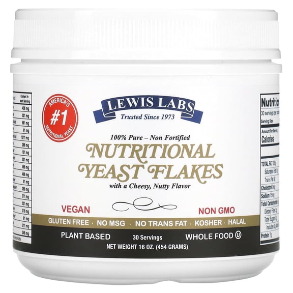 Lewis Labs Nutritional Yeast Flakes, 16 oz, Nutritional Yeast Powder, Yeast Flakes, Plant Based Whole Food Supplement