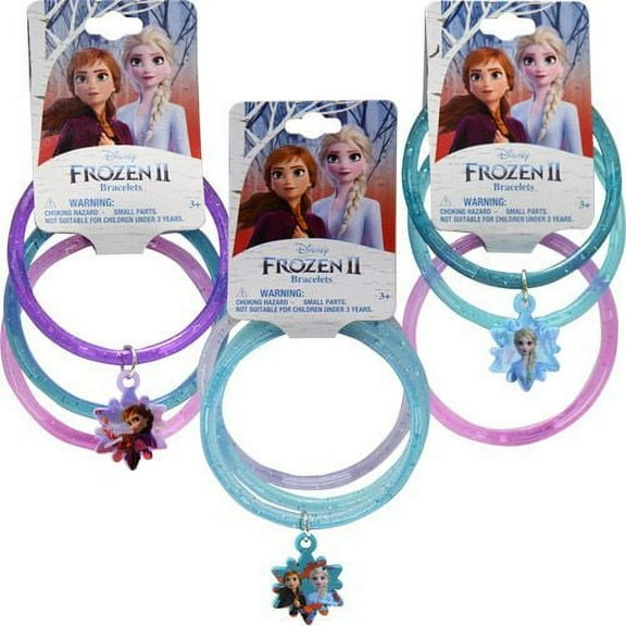 Frozen 2- 3 on Glitter Bangles with Plastic Charm- 3 PACK