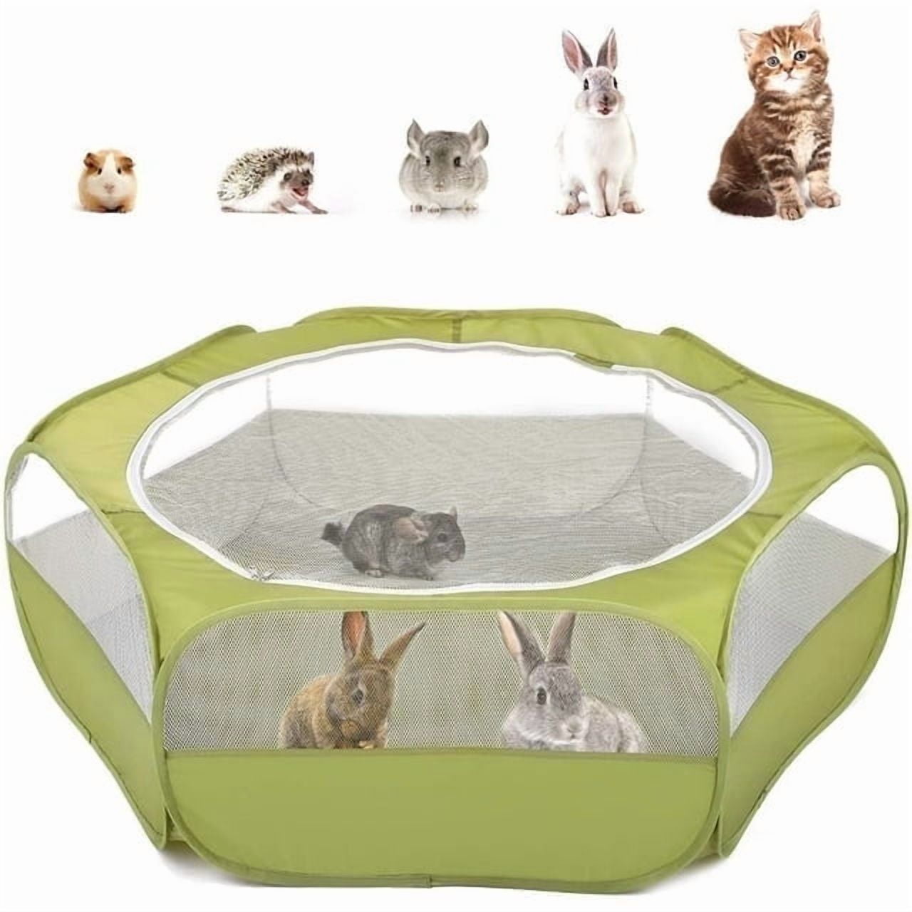 Pawaboo Small Animals Playpen, Waterproof Small Pet Cage Tent with Zippered Cover, Portable Outdoor Yard Fence with 3 Metal Rod for Kitten/Puppy/Guinea Pig/Rabbits/Hamster/Chinchillas, Green