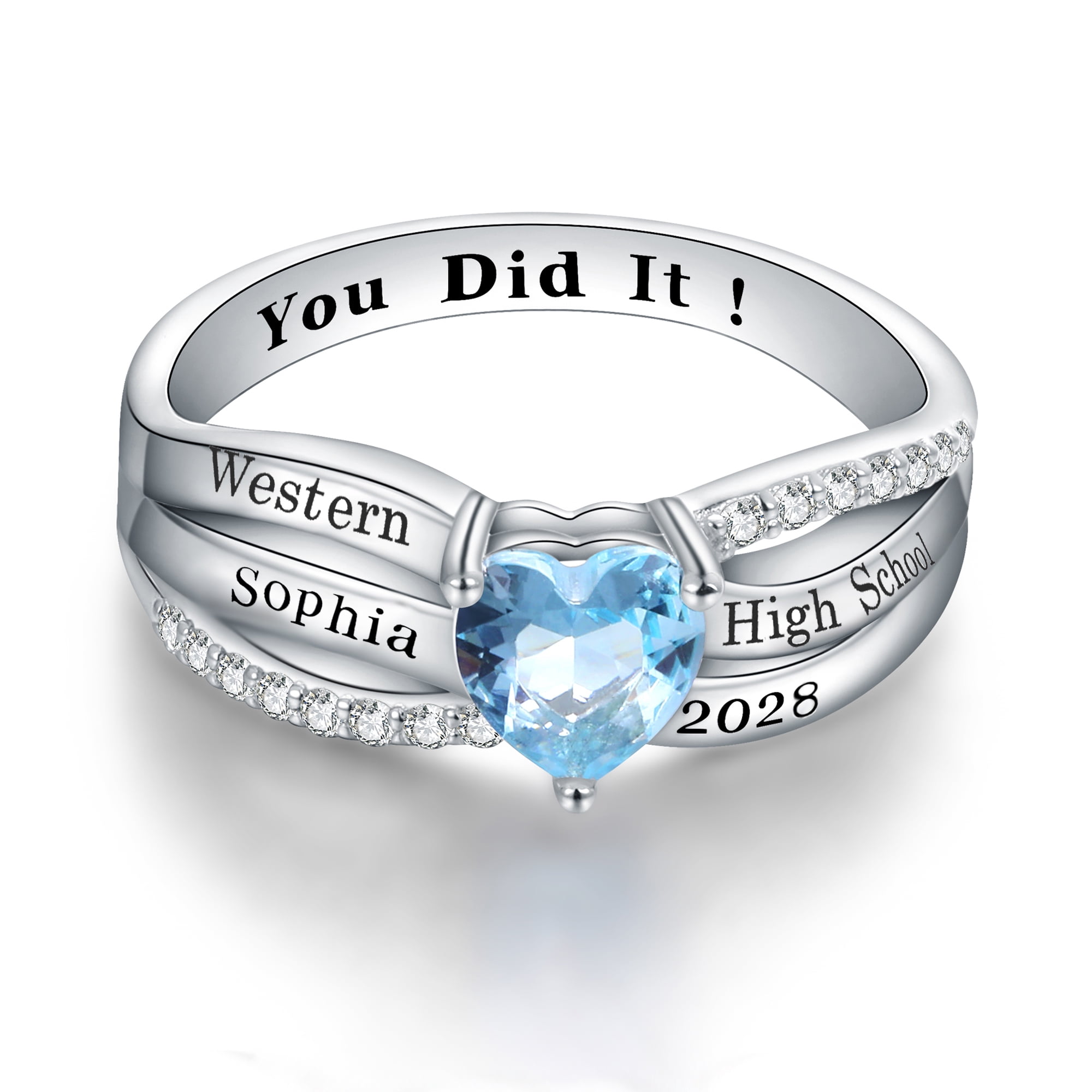 USA PJM Custom Women’s Class Ring Sterling Silver for High School & College Graduation-Rhodium