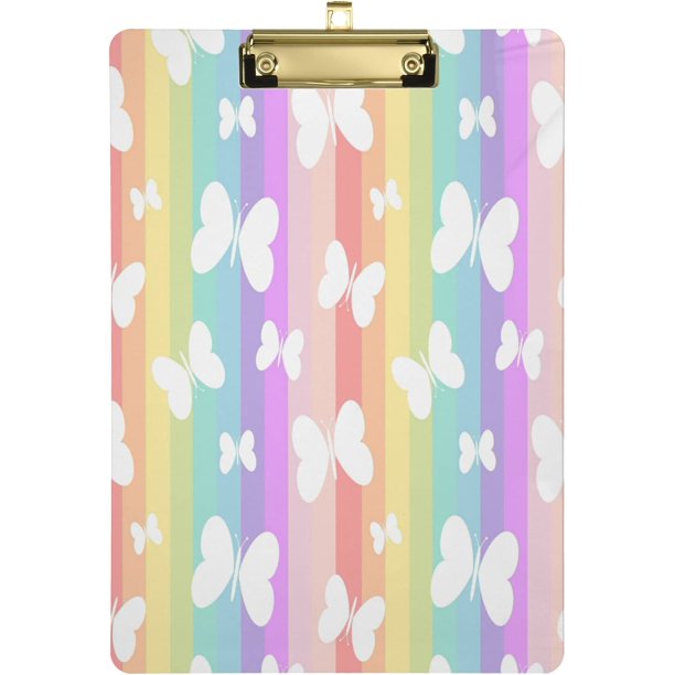 FMSHPON Rainbow Striped Butterfly Clipboard Hardboard Wood Nursing Clip