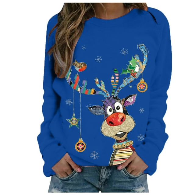 Chandail de Noël pour Femmes Imprimé de Vacances chandail Mi-Long Fermeture Chaude Col Rond Cardigan Manches Longues Chandail de Noël Capuche Veste de Mode
