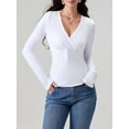 thumbnail image 4 of Michellecmm Women's Spring Slim Fit Tops Solid Color Long Sleeve Wrap V-Neck T-Shirt Streetwear(S,M,L,XL), 4 of 8