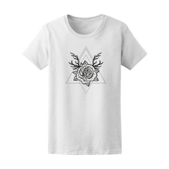 Rose Flower With Deer Antlers T-Shirt Women -Image by Shutterstock, Female Medium
