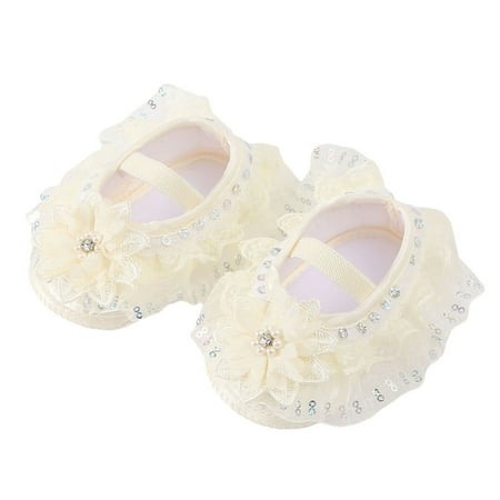 Awevudst Girls Lace Princess Shoes Sequin Rhinestone Pearl Decor Sneakers
