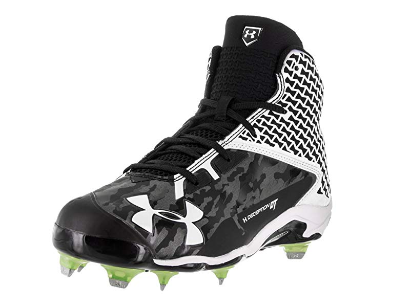 Under Armour Men's UA Deception Mid DT Baseball Cleats, Black/White, 14