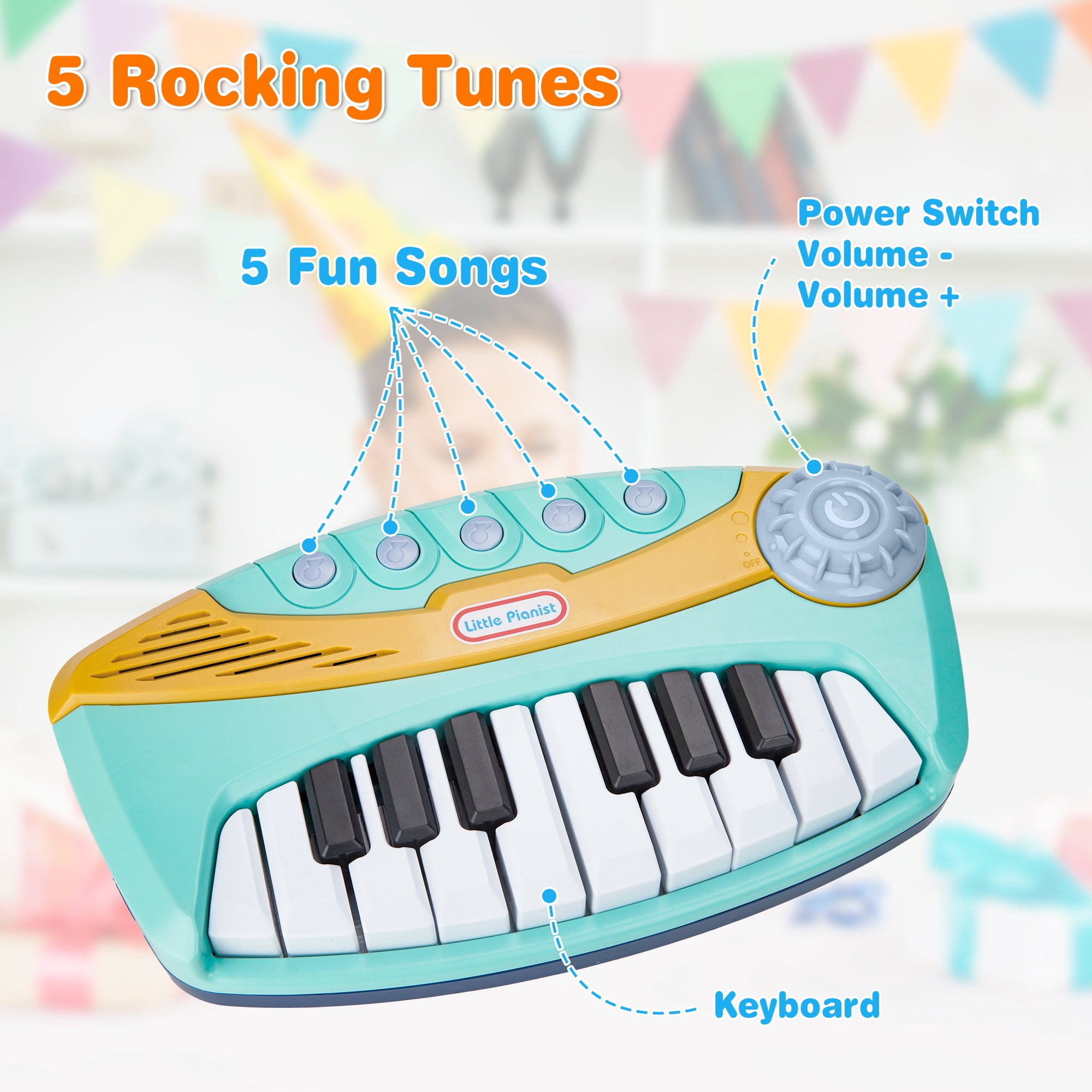 Contixo Keyboard Piano for Kids, Interactive Piano Toy with Light-Up Keys and 5 Built-In Melodies, Blue