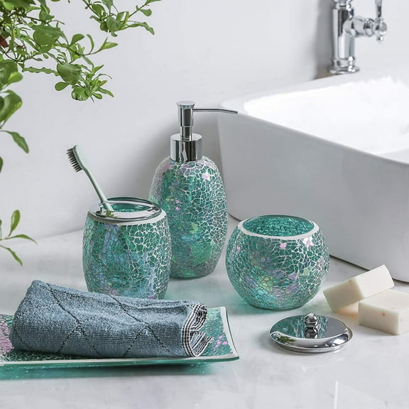 Heavenly Designs Watson Bathroom Accessories - Blue Mosaic Glass Bathroom Set