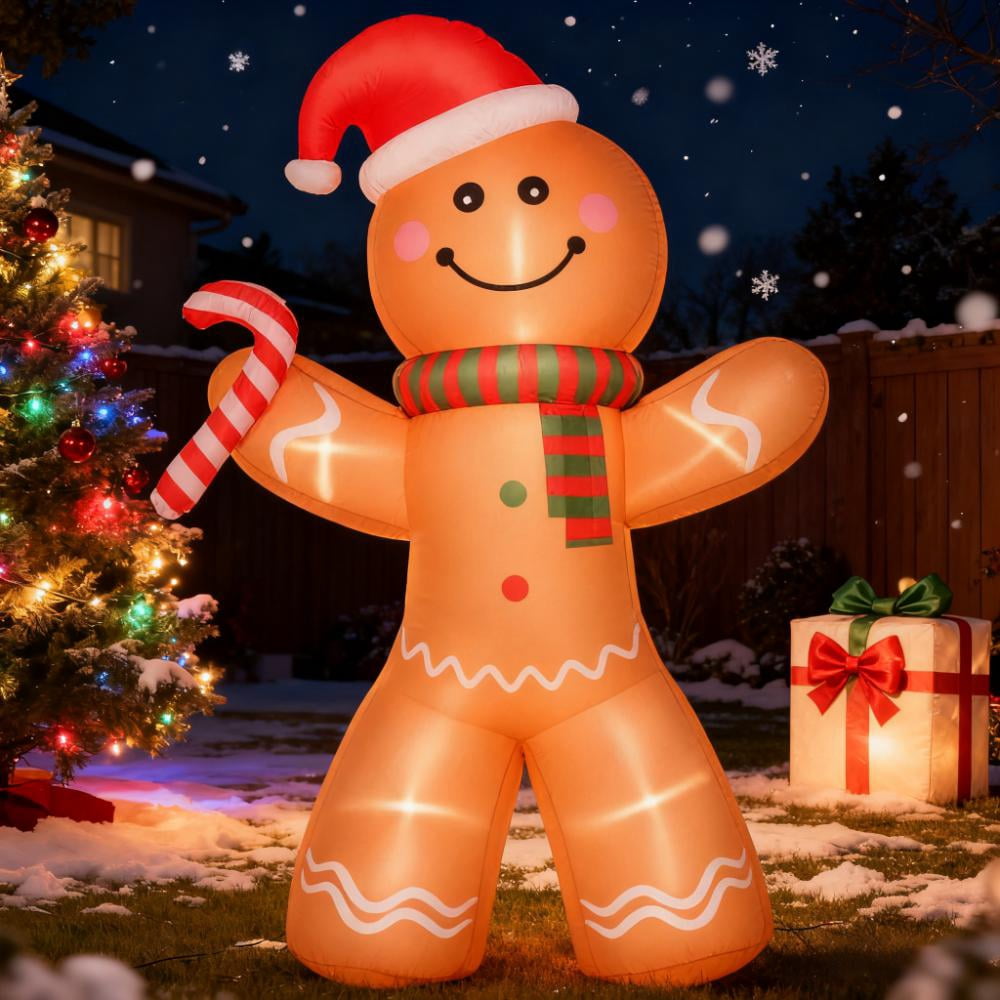 8ft Inflatable Gingerbread Man with Candy Bar LED Lights IP44 Waterproof Outdoor Yard Christmas Decoration