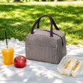 thumbnail image 5 of Lunch Bag, Portable Striped Foil Lining Thermal Insulated Tote with Handle Reusable Bento Box Food Storage Carrier Work Picnic Travel Outdoors Light Weight Pouch Coffee, 5 of 5