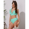 thumbnail image 4 of DARING DIVA Women's 2 Piece Ruffle Trim V Neck Leopard Bikini Set XL Cyan, 4 of 6