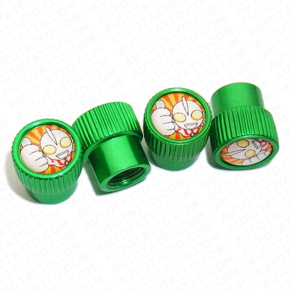 4pcs Universal Fit Ultraman Car Wheels Tire Air Valve Caps Stem Dust Cover Green