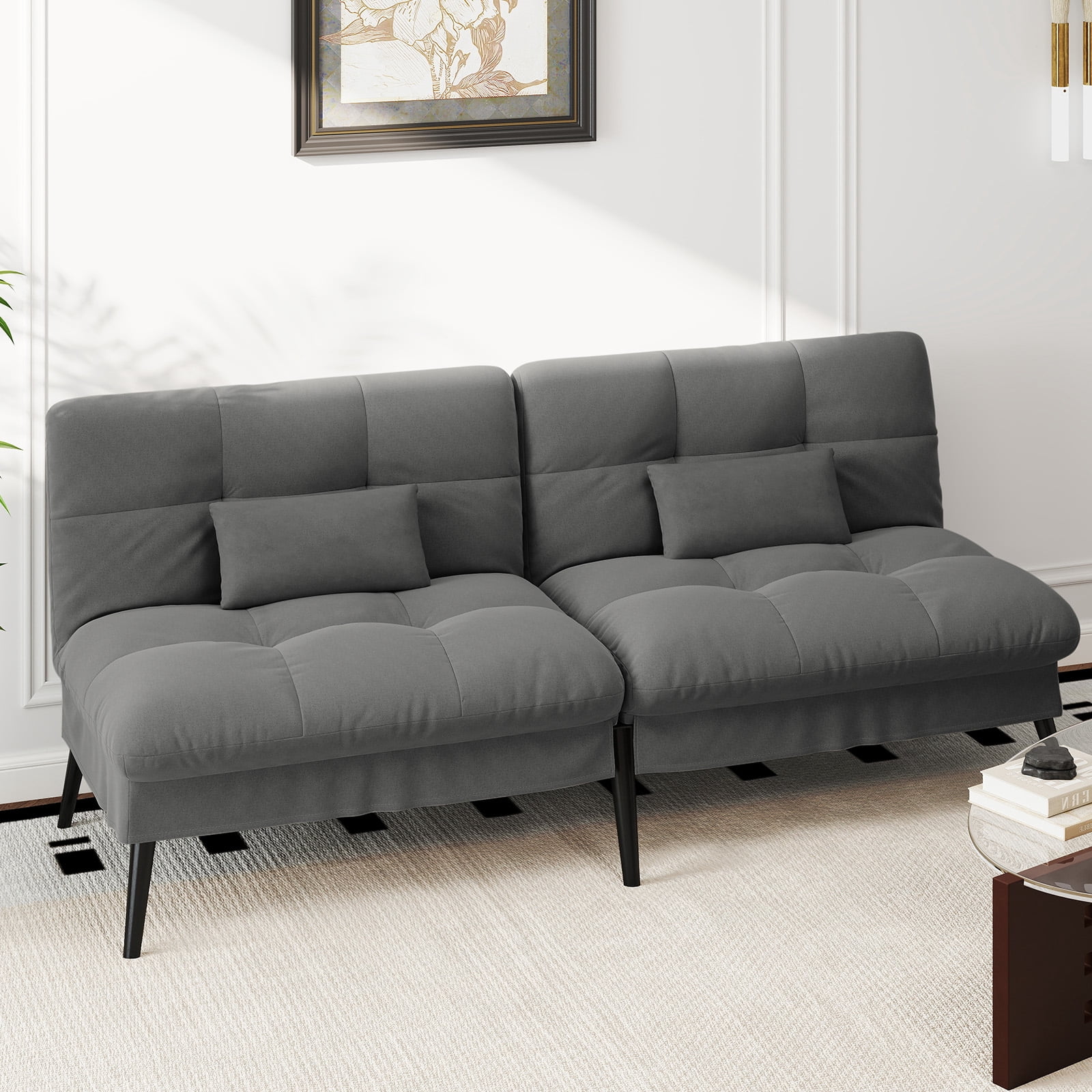CloudRest Pro 72" Modern Convertible Futon Sofa Bed, Upholstered Futon Couch with 5 Adjustable Backrest Angles,Suitable for Apartment,Living Room,Gray