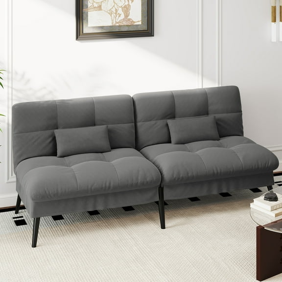 COMHOMA 68'' W Fabric Convertible Futon Sofa Bed with 5 Adjustable Backrest,Gray