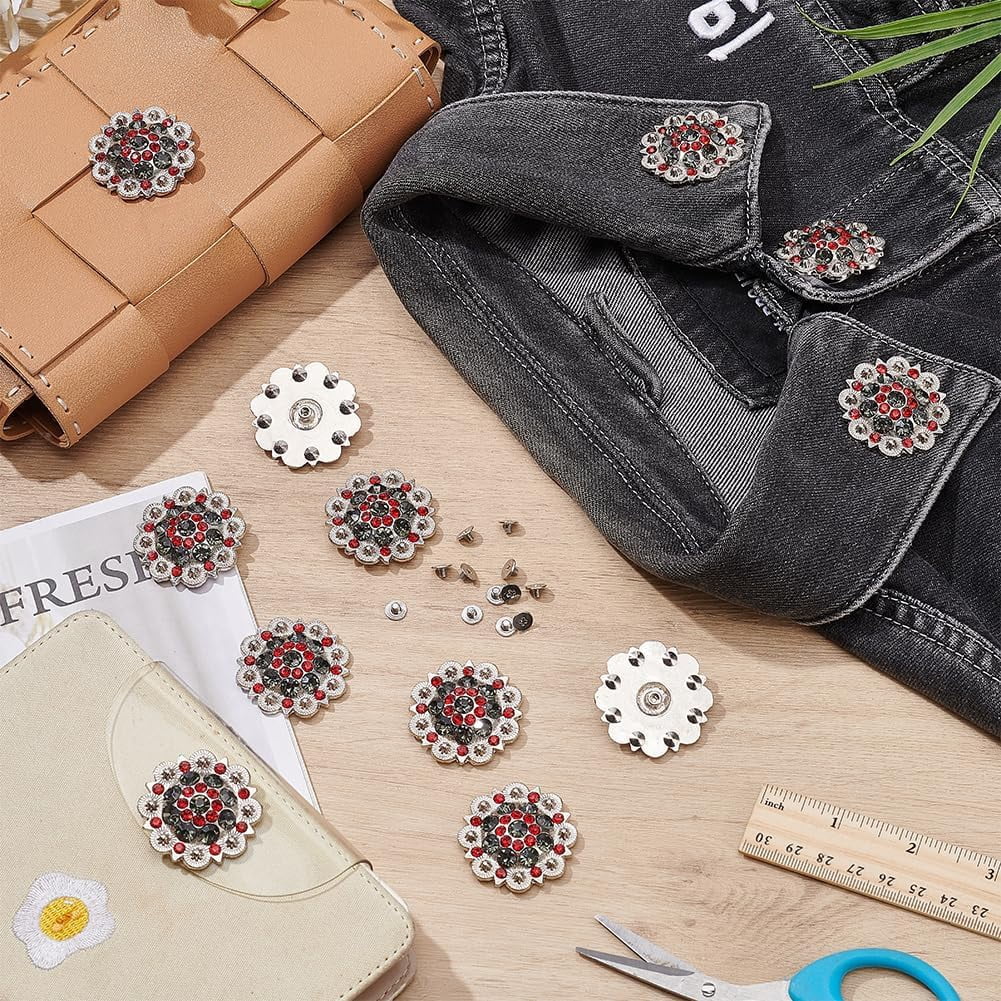 20 Pcs 37mm Screw Back Buttons Rhinestone Decorative Buttons Decorative Buckles for DIY Leather Accessories Wallets Belts Vests Bags Red for diy