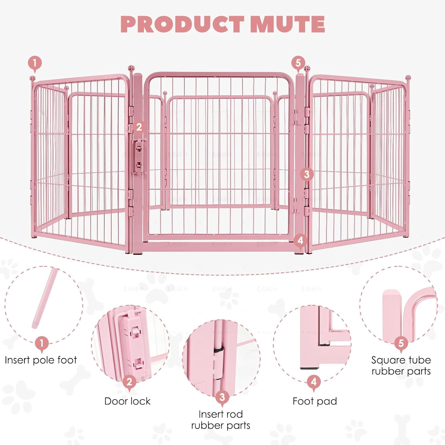 Pink Dog Playpen for Small/Medium Dogs - 32 inch 8 Panels Heavy Duty Metal Puppy Fence Outdoor Indoor with Door, Anti-Rust Foldable Puppy Pen Pet Enclosure, Portable Exercise Kennel for Camping, Yard