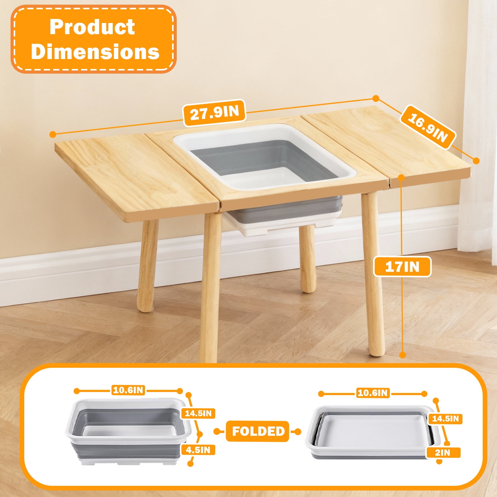 Blingluck Wooden Sensory Table with Flip-Adjustable Desktop, Storage Bins, for Toddlers 1-3