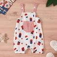 thumbnail image 2 of Zanarzt Toddler Girls Independence Day Romper 4th Fourth of July Baby Girl Boy Outfit American Flag Print Overalls Shorts Pocket Suspender Romper Clothes Red,12-18 Months, 2 of 7