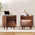 thumbnail image 1 of GUNAITO Nightstand set of 2 with Charging Station Bedside Table with LED Light Wood Nightstand with Wave Texture Drawers End Table with USB Ports and Outlets for Small Space Walnut 2pcs, 1 of 11