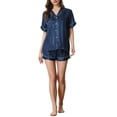 thumbnail image 2 of INSPIRE CHIC Women's Satin Button Down Short Sleeve Tops with Shorts Pajama Set XS Blue, 2 of 6