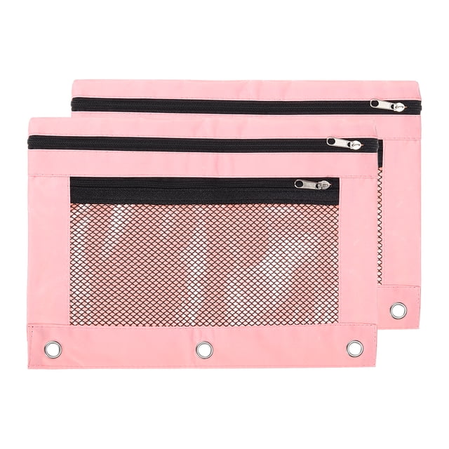 Unique Bargains Oxford Cloth Mesh Zipper Binder Pouch, Light Pink, 2 Pack