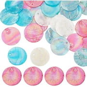 1 Box 40Pcs Shell Charms Seashell Charm Capiz Shells Slices AB Color Charms 25mm Flat Round Blue Pink Sea Shell Summer Ocean Charms for Jewelry Making Charm DIY Wind Chime Earrings Supplies